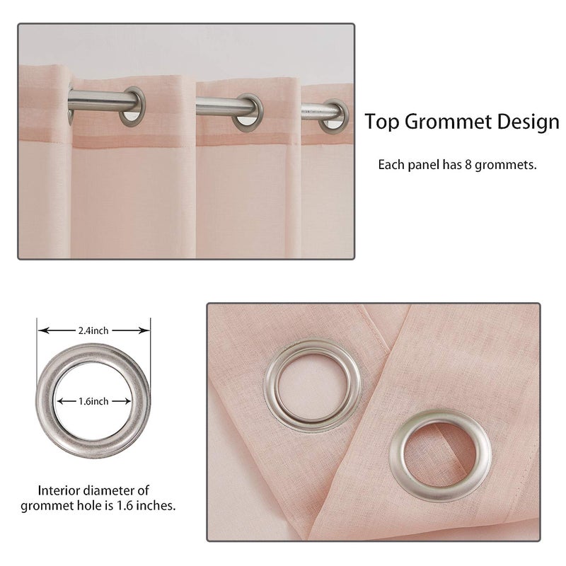 July Joy Semi Linen Look Sheer Curtains for Bedroom, Living Room Grommet Light Filtering Solid Voile Window Curtains, Set of 2 Panels (52 x 72 inch, Blush) - Image 2